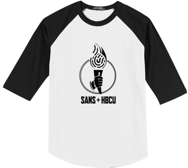 SANS + HBCU black and white raglan shirt